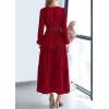 imagePRETTYGARDEN Womens 2025 Elegant Maxi Dresses Long Sleeve V Neck Flowy Pockets Casual Modest Dress Fall Fashion ClothesBurgundy