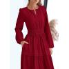 imagePRETTYGARDEN Womens 2025 Elegant Maxi Dresses Long Sleeve V Neck Flowy Pockets Casual Modest Dress Fall Fashion ClothesBurgundy