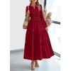 imagePRETTYGARDEN Womens 2025 Elegant Maxi Dresses Long Sleeve V Neck Flowy Pockets Casual Modest Dress Fall Fashion ClothesBurgundy
