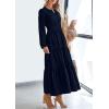 imagePRETTYGARDEN Womens 2025 Elegant Maxi Dresses Long Sleeve V Neck Flowy Pockets Casual Modest Dress Fall Fashion ClothesDark Blue