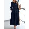 imagePRETTYGARDEN Womens 2025 Elegant Maxi Dresses Long Sleeve V Neck Flowy Pockets Casual Modest Dress Fall Fashion ClothesDark Blue