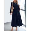 imagePRETTYGARDEN Womens 2025 Elegant Maxi Dresses Long Sleeve V Neck Flowy Pockets Casual Modest Dress Fall Fashion ClothesDark Blue