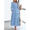 imagePRETTYGARDEN Womens 2025 Elegant Maxi Dresses Long Sleeve V Neck Flowy Pockets Casual Modest Dress Fall Fashion ClothesLight Blue