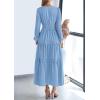 imagePRETTYGARDEN Womens 2025 Elegant Maxi Dresses Long Sleeve V Neck Flowy Pockets Casual Modest Dress Fall Fashion ClothesLight Blue