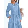 imagePRETTYGARDEN Womens 2025 Elegant Maxi Dresses Long Sleeve V Neck Flowy Pockets Casual Modest Dress Fall Fashion ClothesLight Blue