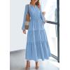 imagePRETTYGARDEN Womens 2025 Elegant Maxi Dresses Long Sleeve V Neck Flowy Pockets Casual Modest Dress Fall Fashion ClothesLight Blue