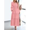 imagePRETTYGARDEN Womens 2025 Elegant Maxi Dresses Long Sleeve V Neck Flowy Pockets Casual Modest Dress Fall Fashion ClothesPink