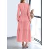 imagePRETTYGARDEN Womens 2025 Elegant Maxi Dresses Long Sleeve V Neck Flowy Pockets Casual Modest Dress Fall Fashion ClothesPink