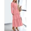 imagePRETTYGARDEN Womens 2025 Elegant Maxi Dresses Long Sleeve V Neck Flowy Pockets Casual Modest Dress Fall Fashion ClothesPink