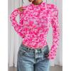 imagePRETTYGARDEN Womens 2025 Fall Mesh Floral Blouses Long Sleeve Going Out Tops Slim Fitted Shirts Date Night OutfitsFloral White Rose Pink