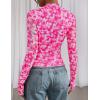 imagePRETTYGARDEN Womens 2025 Fall Mesh Floral Blouses Long Sleeve Going Out Tops Slim Fitted Shirts Date Night OutfitsFloral White Rose Pink