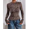 imagePRETTYGARDEN Womens 2025 Fall Mesh Floral Blouses Long Sleeve Going Out Tops Slim Fitted Shirts Date Night OutfitsLeopard Print