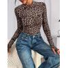 imagePRETTYGARDEN Womens 2025 Fall Mesh Floral Blouses Long Sleeve Going Out Tops Slim Fitted Shirts Date Night OutfitsLeopard Print