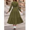 imagePRETTYGARDEN Womens 2025 Fall Wedding Guest Dresses Long Sleeve V Neck Flowy Elegant Holiday Party Maxi Dress with PocketsArmy Green