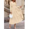 imagePRETTYGARDEN Womens 2025 Fall Wedding Guest Dresses Long Sleeve V Neck Flowy Elegant Holiday Party Maxi Dress with PocketsBeige
