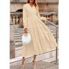 imagePRETTYGARDEN Womens 2025 Fall Wedding Guest Dresses Long Sleeve V Neck Flowy Elegant Holiday Party Maxi Dress with PocketsBeige