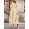 imagePRETTYGARDEN Womens 2025 Fall Wedding Guest Dresses Long Sleeve V Neck Flowy Elegant Holiday Party Maxi Dress with PocketsBeige