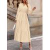 imagePRETTYGARDEN Womens 2025 Fall Wedding Guest Dresses Long Sleeve V Neck Flowy Elegant Holiday Party Maxi Dress with PocketsBeige