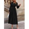 imagePRETTYGARDEN Womens 2025 Fall Wedding Guest Dresses Long Sleeve V Neck Flowy Elegant Holiday Party Maxi Dress with PocketsBlack