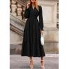 imagePRETTYGARDEN Womens 2025 Fall Wedding Guest Dresses Long Sleeve V Neck Flowy Elegant Holiday Party Maxi Dress with PocketsBlack