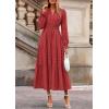 imagePRETTYGARDEN Womens 2025 Fall Wedding Guest Dresses Long Sleeve V Neck Flowy Elegant Holiday Party Maxi Dress with PocketsBrick Red