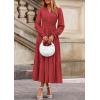 imagePRETTYGARDEN Womens 2025 Fall Wedding Guest Dresses Long Sleeve V Neck Flowy Elegant Holiday Party Maxi Dress with PocketsBrick Red
