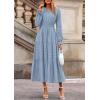 imagePRETTYGARDEN Womens 2025 Fall Wedding Guest Dresses Long Sleeve V Neck Flowy Elegant Holiday Party Maxi Dress with PocketsLight Blue