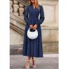 imagePRETTYGARDEN Womens 2025 Fall Wedding Guest Dresses Long Sleeve V Neck Flowy Elegant Holiday Party Maxi Dress with PocketsNavy Blue