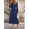 imagePRETTYGARDEN Womens 2025 Fall Wedding Guest Dresses Long Sleeve V Neck Flowy Elegant Holiday Party Maxi Dress with PocketsNavy Blue