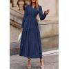 imagePRETTYGARDEN Womens 2025 Fall Wedding Guest Dresses Long Sleeve V Neck Flowy Elegant Holiday Party Maxi Dress with PocketsNavy Blue