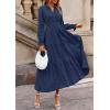 imagePRETTYGARDEN Womens 2025 Fall Wedding Guest Dresses Long Sleeve V Neck Flowy Elegant Holiday Party Maxi Dress with PocketsNavy Blue