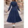 imagePRETTYGARDEN Womens 2025 Fall Wedding Guest Dresses Long Sleeve V Neck Flowy Elegant Holiday Party Maxi Dress with PocketsNavy Blue