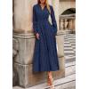 imagePRETTYGARDEN Womens 2025 Fall Wedding Guest Dresses Long Sleeve V Neck Flowy Elegant Holiday Party Maxi Dress with PocketsNavy Blue