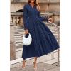imagePRETTYGARDEN Womens 2025 Fall Wedding Guest Dresses Long Sleeve V Neck Flowy Elegant Holiday Party Maxi Dress with PocketsNavy Blue