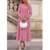imagePRETTYGARDEN Womens 2025 Fall Wedding Guest Dresses Long Sleeve V Neck Flowy Elegant Holiday Party Maxi Dress with PocketsPink