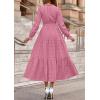 imagePRETTYGARDEN Womens 2025 Fall Wedding Guest Dresses Long Sleeve V Neck Flowy Elegant Holiday Party Maxi Dress with PocketsPink