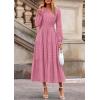 imagePRETTYGARDEN Womens 2025 Fall Wedding Guest Dresses Long Sleeve V Neck Flowy Elegant Holiday Party Maxi Dress with PocketsPink