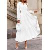 imagePRETTYGARDEN Womens 2025 Fall Wedding Guest Dresses Long Sleeve V Neck Flowy Elegant Holiday Party Maxi Dress with PocketsWhite