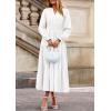 imagePRETTYGARDEN Womens 2025 Fall Wedding Guest Dresses Long Sleeve V Neck Flowy Elegant Holiday Party Maxi Dress with PocketsWhite