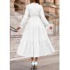 imagePRETTYGARDEN Womens 2025 Fall Wedding Guest Dresses Long Sleeve V Neck Flowy Elegant Holiday Party Maxi Dress with PocketsWhite