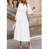 imagePRETTYGARDEN Womens 2025 Fall Wedding Guest Dresses Long Sleeve V Neck Flowy Elegant Holiday Party Maxi Dress with PocketsWhite