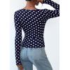 imagePRETTYGARDEN Womens 2025 Summer Fall Long Sleeve Henley T Shirts Button Ribbed Knit Slim Fit Casual Basic Tops Blouse01 Polka Dot Navy White