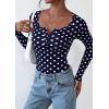 imagePRETTYGARDEN Womens 2025 Summer Fall Long Sleeve Henley T Shirts Button Ribbed Knit Slim Fit Casual Basic Tops Blouse01 Polka Dot Navy White