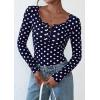 imagePRETTYGARDEN Womens 2025 Summer Fall Long Sleeve Henley T Shirts Button Ribbed Knit Slim Fit Casual Basic Tops Blouse01 Polka Dot Navy White