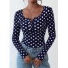 imagePRETTYGARDEN Womens 2025 Summer Fall Long Sleeve Henley T Shirts Button Ribbed Knit Slim Fit Casual Basic Tops Blouse01 Polka Dot Navy White