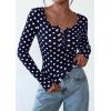 imagePRETTYGARDEN Womens 2025 Summer Fall Long Sleeve Henley T Shirts Button Ribbed Knit Slim Fit Casual Basic Tops Blouse01 Polka Dot Navy White