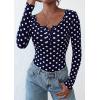 imagePRETTYGARDEN Womens 2025 Summer Fall Long Sleeve Henley T Shirts Button Ribbed Knit Slim Fit Casual Basic Tops Blouse01 Polka Dot Navy White