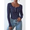 imagePRETTYGARDEN Womens 2025 Summer Fall Long Sleeve Henley T Shirts Button Ribbed Knit Slim Fit Casual Basic Tops Blouse01 Polka Dot Navy White