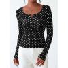 imagePRETTYGARDEN Womens 2025 Summer Fall Long Sleeve Henley T Shirts Button Ribbed Knit Slim Fit Casual Basic Tops Blouse01 Small Polka Dot Black