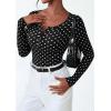 imagePRETTYGARDEN Womens 2025 Summer Fall Long Sleeve Henley T Shirts Button Ribbed Knit Slim Fit Casual Basic Tops Blouse01 Small Polka Dot Black